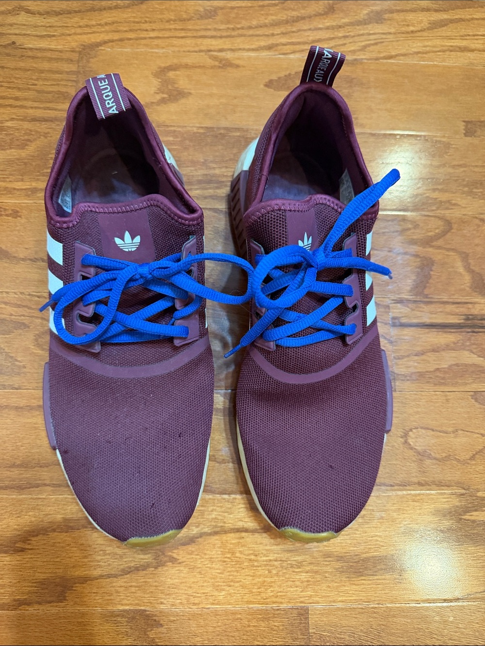 adidas Burgundy Sneakers with Blue Laces